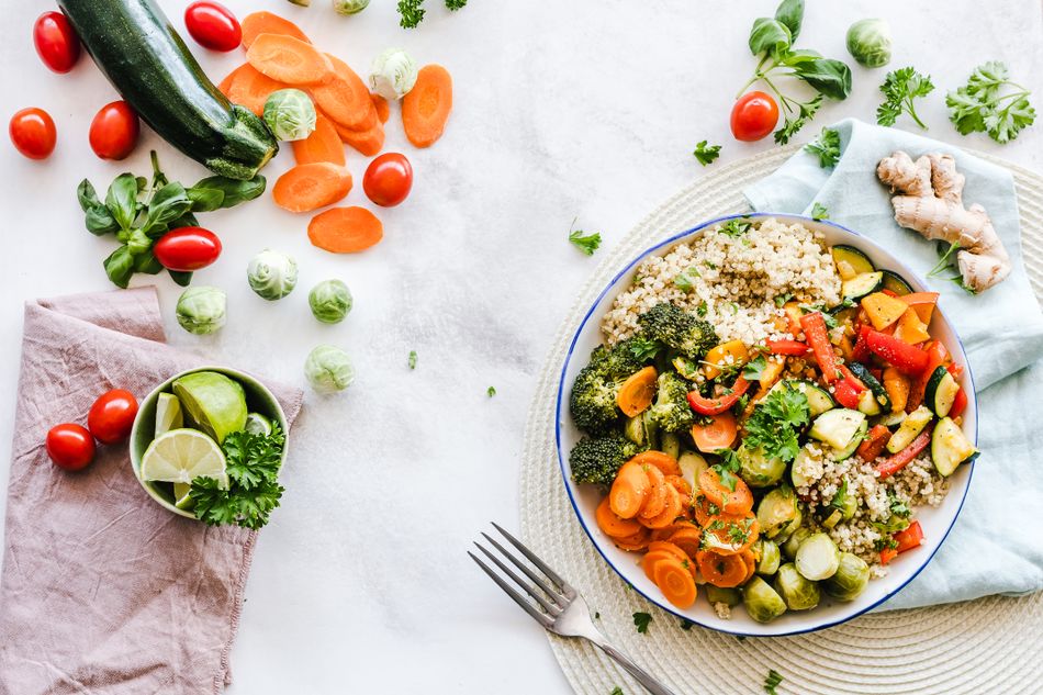 Balanced food with a selection of vegetables